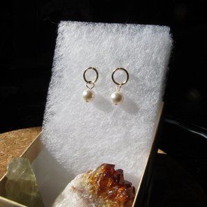 Dainty Circle Pearl Drop Earrings Pearl